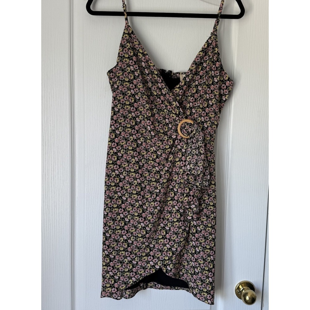 Altar'd State Black Floral Faux Wrap Mini Dress Sleeveless Large Boho Party  NWT